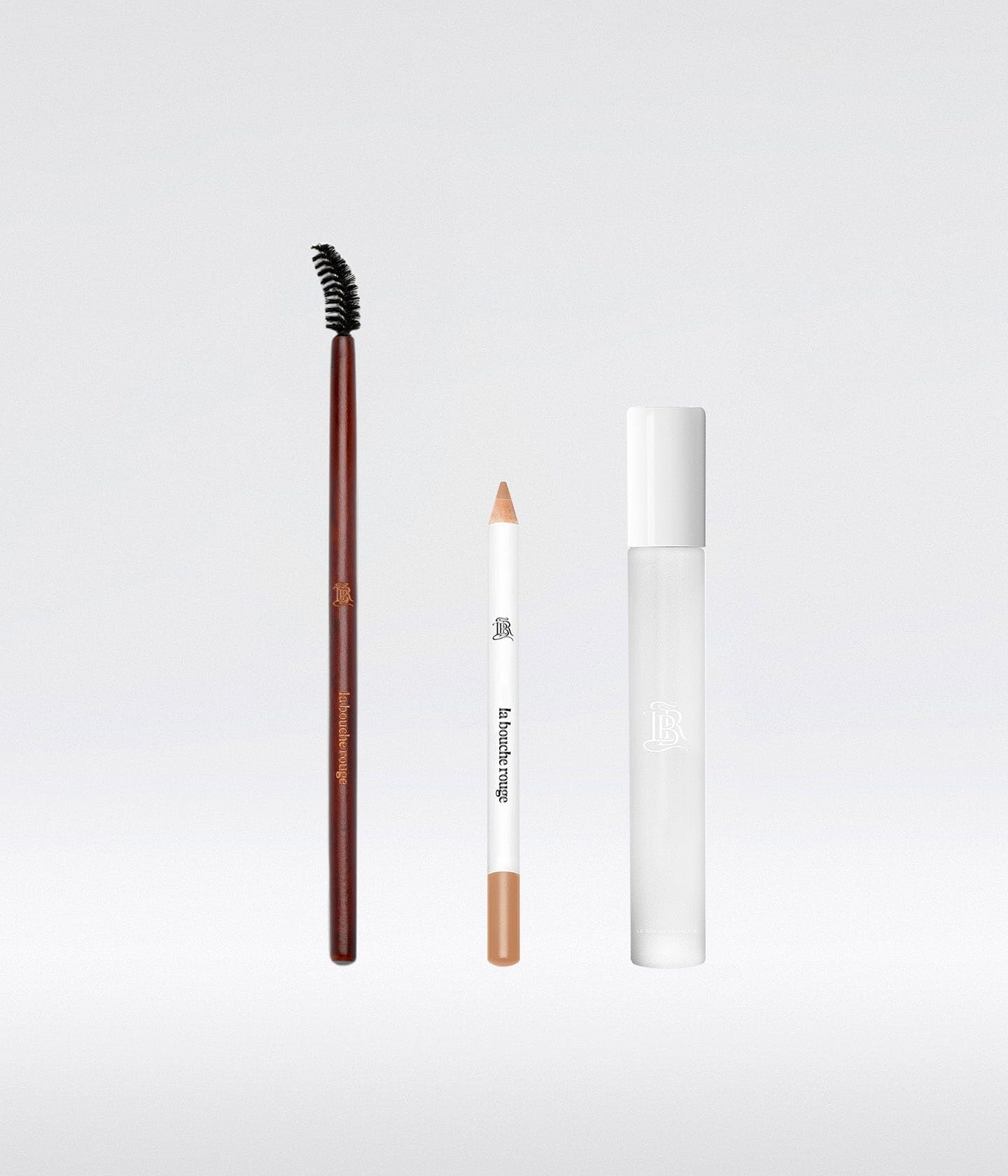 Coffret maquillage pour sourcils La Bouche Rouge Paris avec pinceau et produits pour sourcils blonds, élégant et pratique.