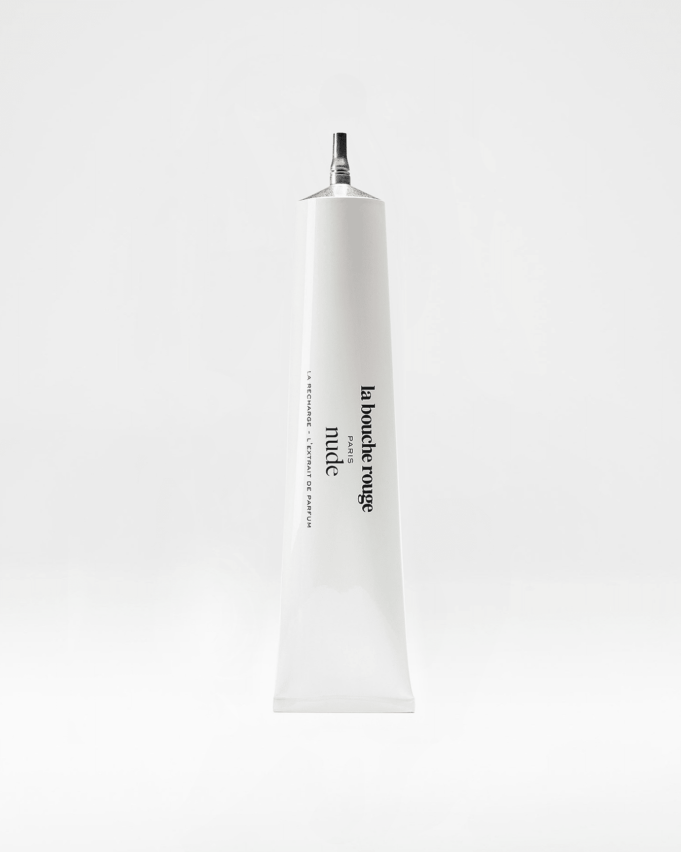 Recharge de parfum Nude de 100 ml de La Bouche Rouge Paris, contenant le flacon en verre transparent avec bouchon noir.