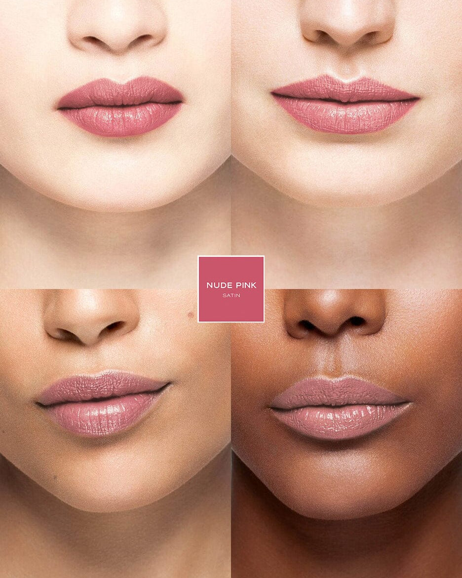 Rouge à lèvres nude et nude pink de La Bouche Rouge Paris, fini naturel et élégant, présenté dans un tube sophistiqué.