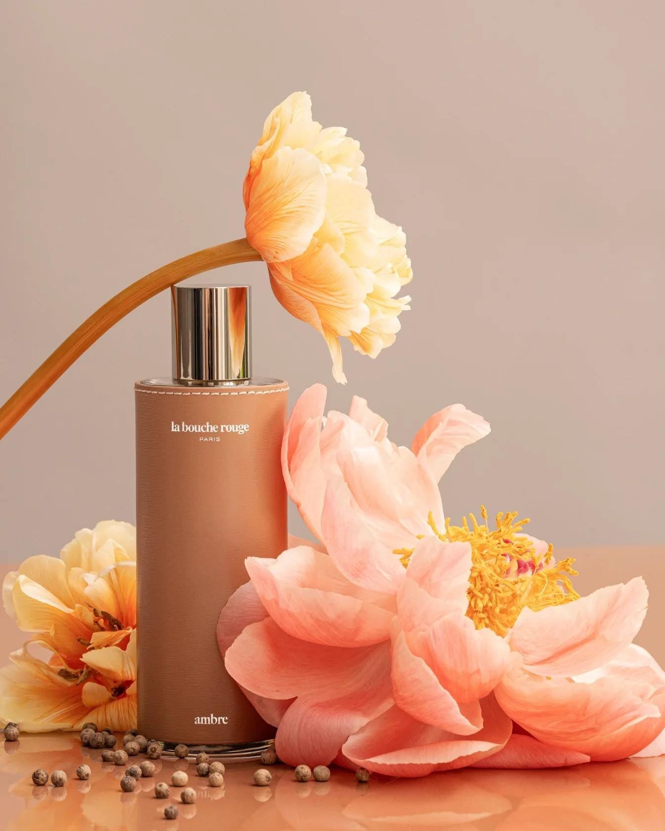 Duo de parfums Ambre de La Bouche Rouge Paris, flacons d'extrait de parfum avec détails de composition.