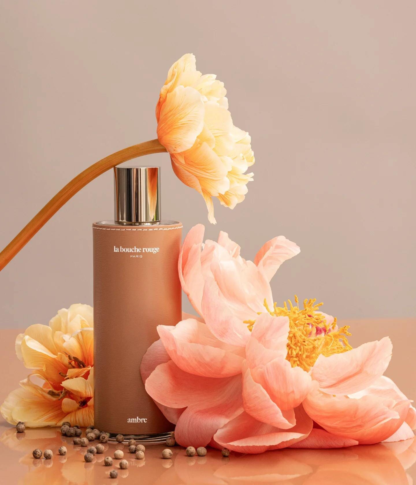 Duo de parfums Ambre de La Bouche Rouge Paris, flacons d'extrait de parfum avec détails de composition.