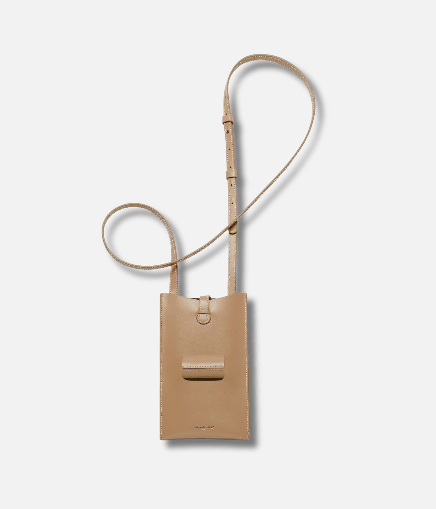 Sac La Bouche Rouge Paris Le sac 21 en cuir camel avec poignée élégante et design épuré, vue de face.