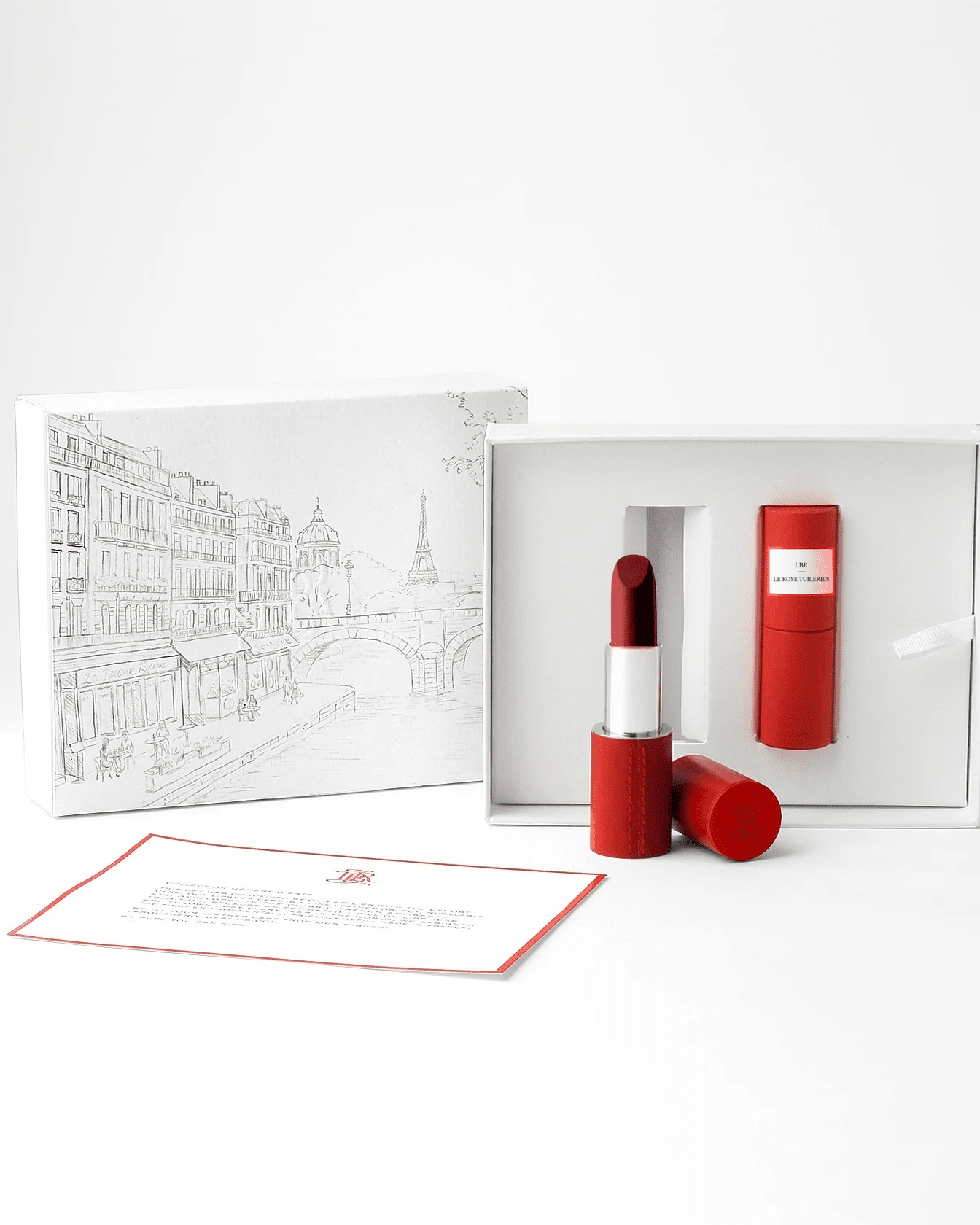Coffret lèvres La Bouche Rouge Paris Le Rose Tuileries avec rouge à lèvres et accessoires dans un étui élégant.