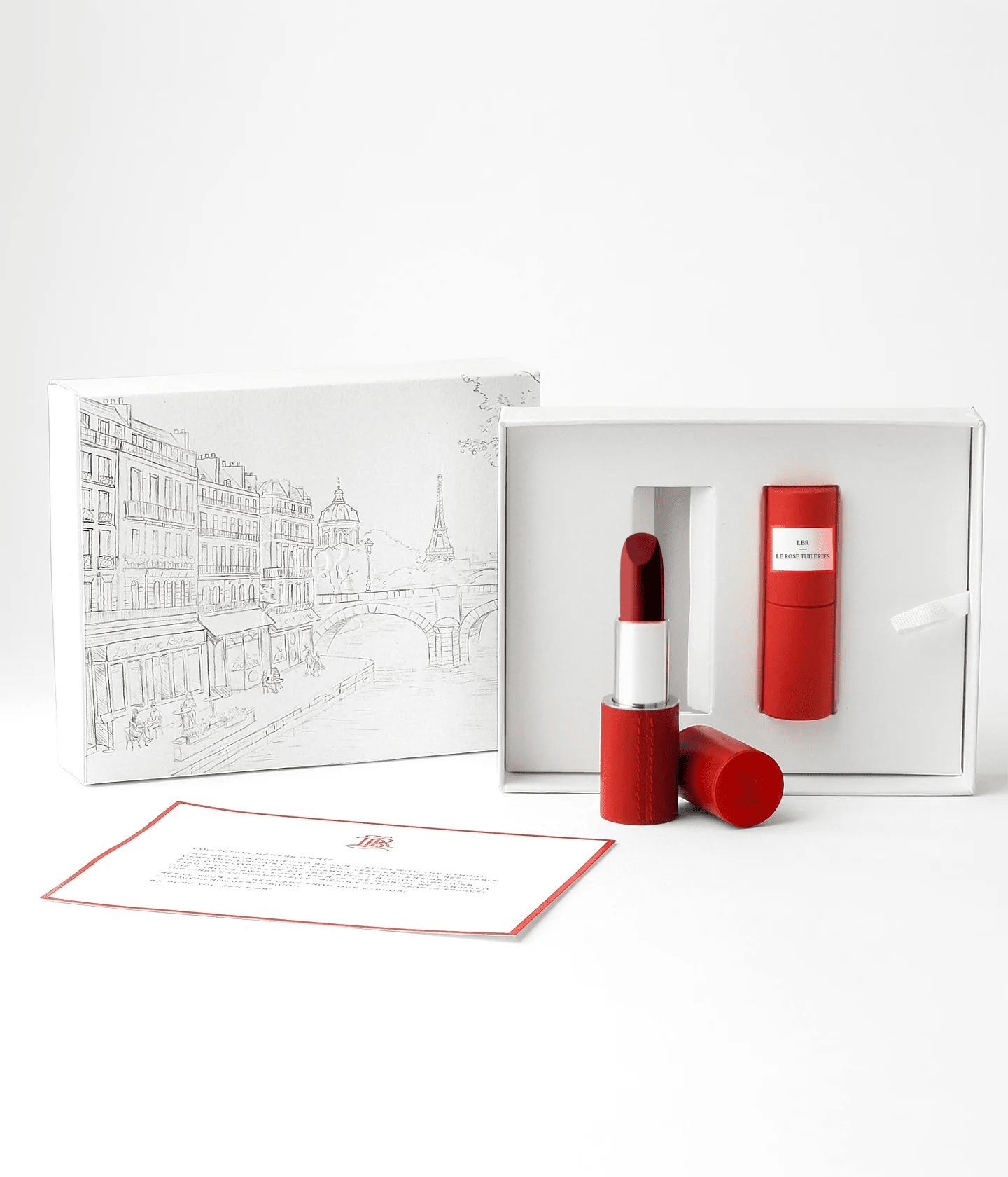 Coffret lèvres La Bouche Rouge Paris Le Rose Tuileries avec rouge à lèvres et accessoires dans un étui élégant.