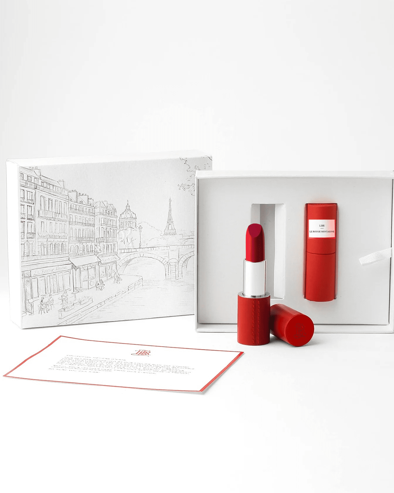 Ensemble de coffrets lèvres Le Rouge Montaigne de La Bouche Rouge Paris, comprenant plusieurs produits de maquillage pour les lèvres.