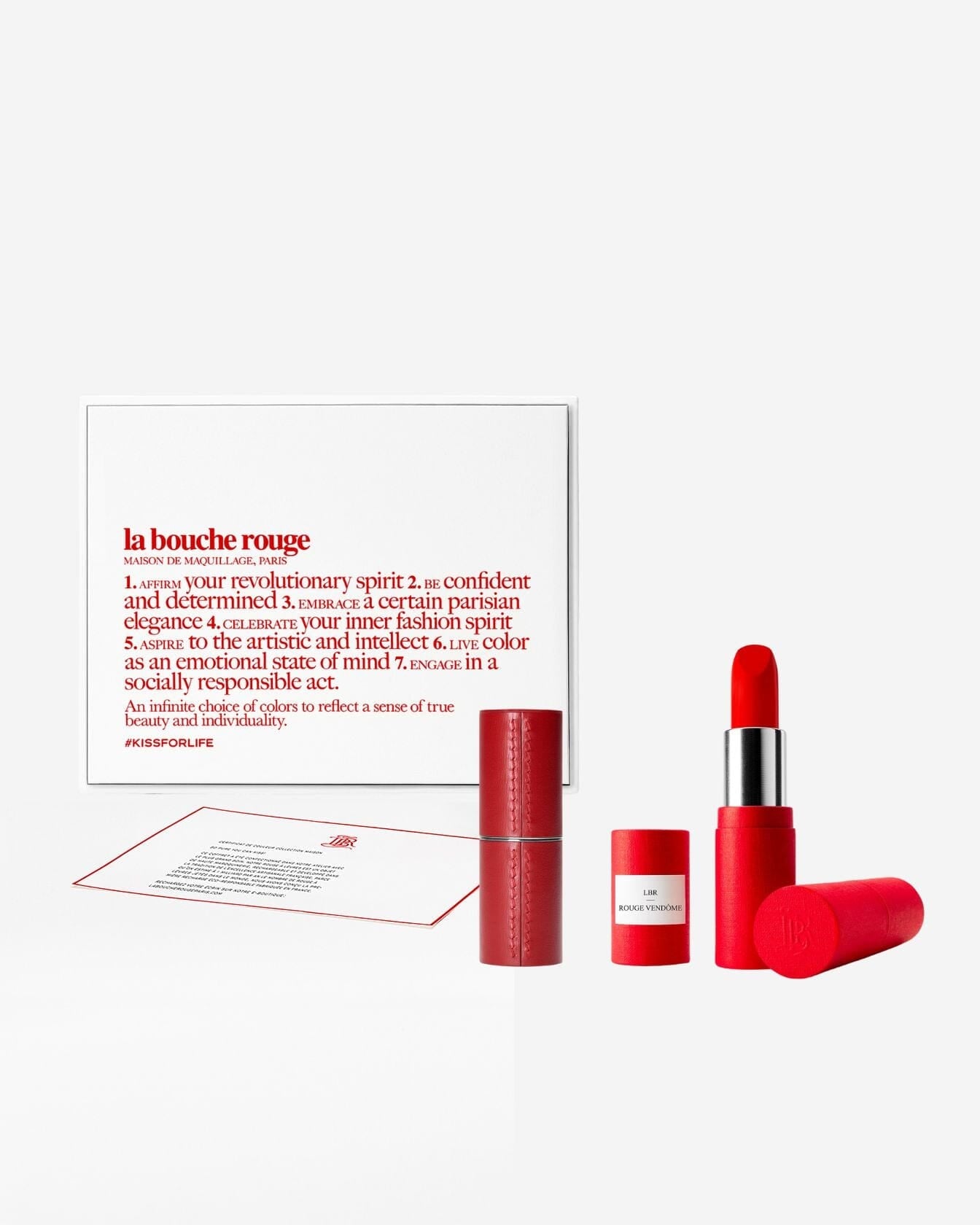 Coffret Lèvres Rouge Vendôme de La Bouche Rouge Paris avec rouge à lèvres rouge dans un coffret élégant.