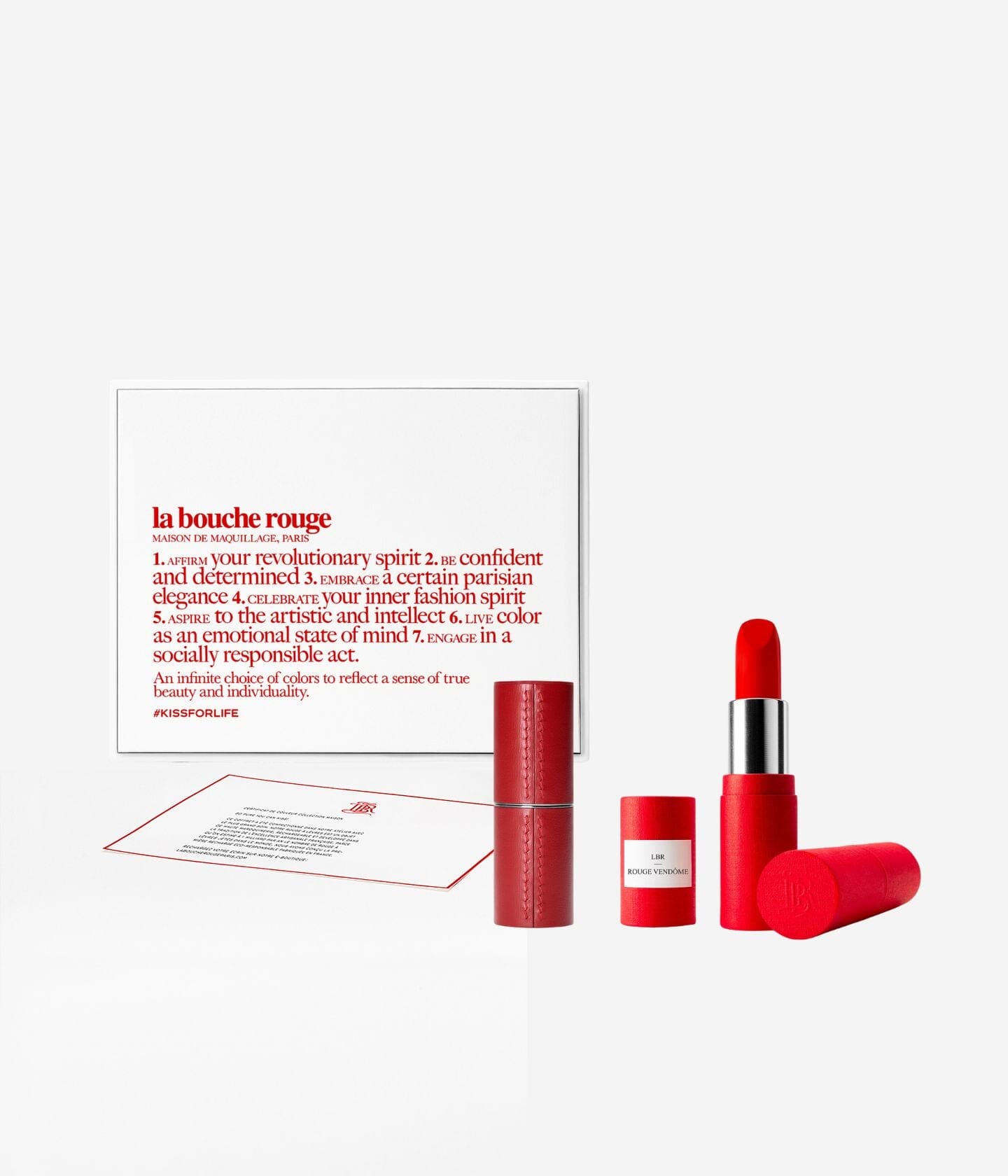 Coffret Lèvres Rouge Vendôme de La Bouche Rouge Paris avec rouge à lèvres rouge dans un coffret élégant.