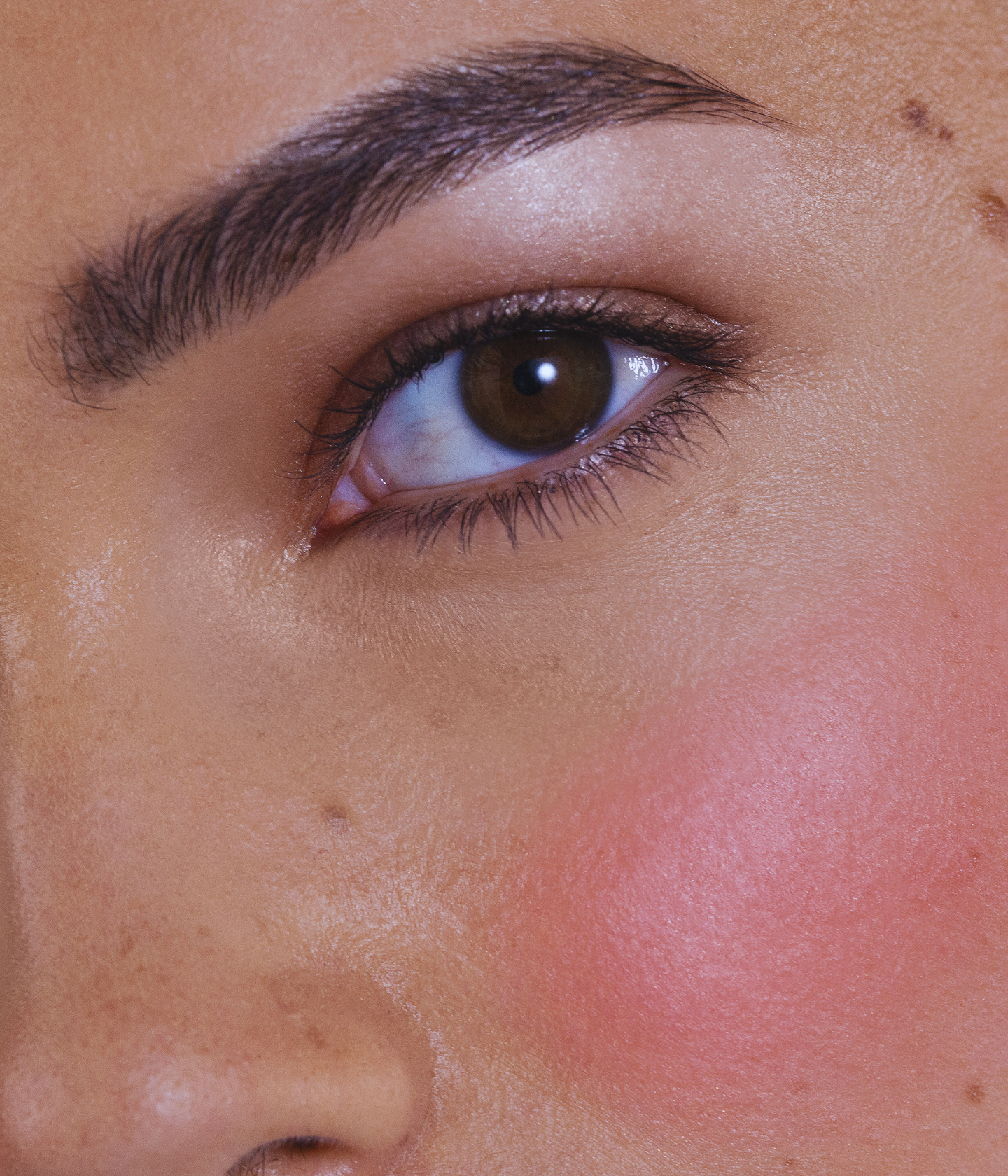 Modele caucasien portant le blush Neon Rose sur les pommettes