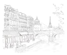 Illustration d'une vue typique de Paris avec la Seine et la Tour Eiffel
